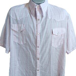 XL Mens Vintage Western Shirt Handmade Pink Plaid Short Sleeve 1OF1 1980's Farm